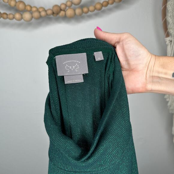 NEW Anthropologie Vanessa Virgnia Green Shimmer Metallic Knit Tunic - Picture 6 of 7
